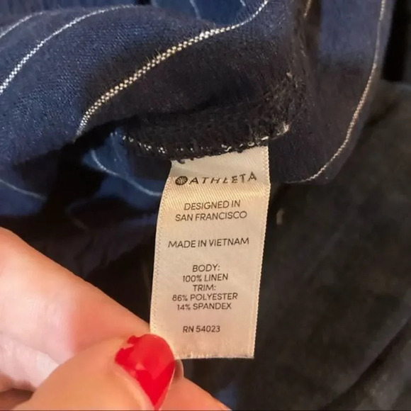 ATHLETA Bali Striped Cropped Linen Pants Navy Blue Size 2 - Picture 9 of 9